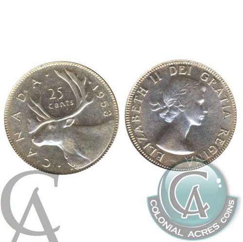 1953 Large Date NSS Canada 25-cents Almost Uncirculated (AU50)