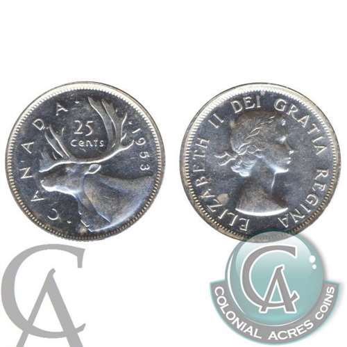 1953 Small Date SS Canada 25-cents Almost Uncirculated (AU50)