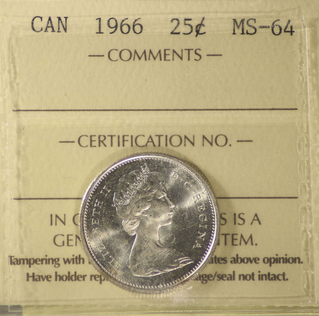 1966 Canada 25-cents ICCS Certified MS64