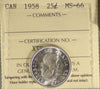 1958 Canada 25-cents ICCS Certified MS66