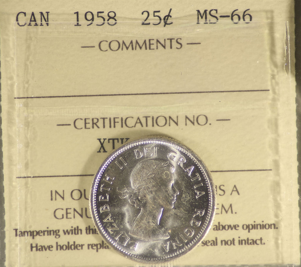 1958 Canada 25-cents ICCS Certified MS66
