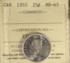 1955 Canada 25-cents ICCS Certified MS65
