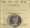 1955 Canada 25-cents ICCS Certified MS64