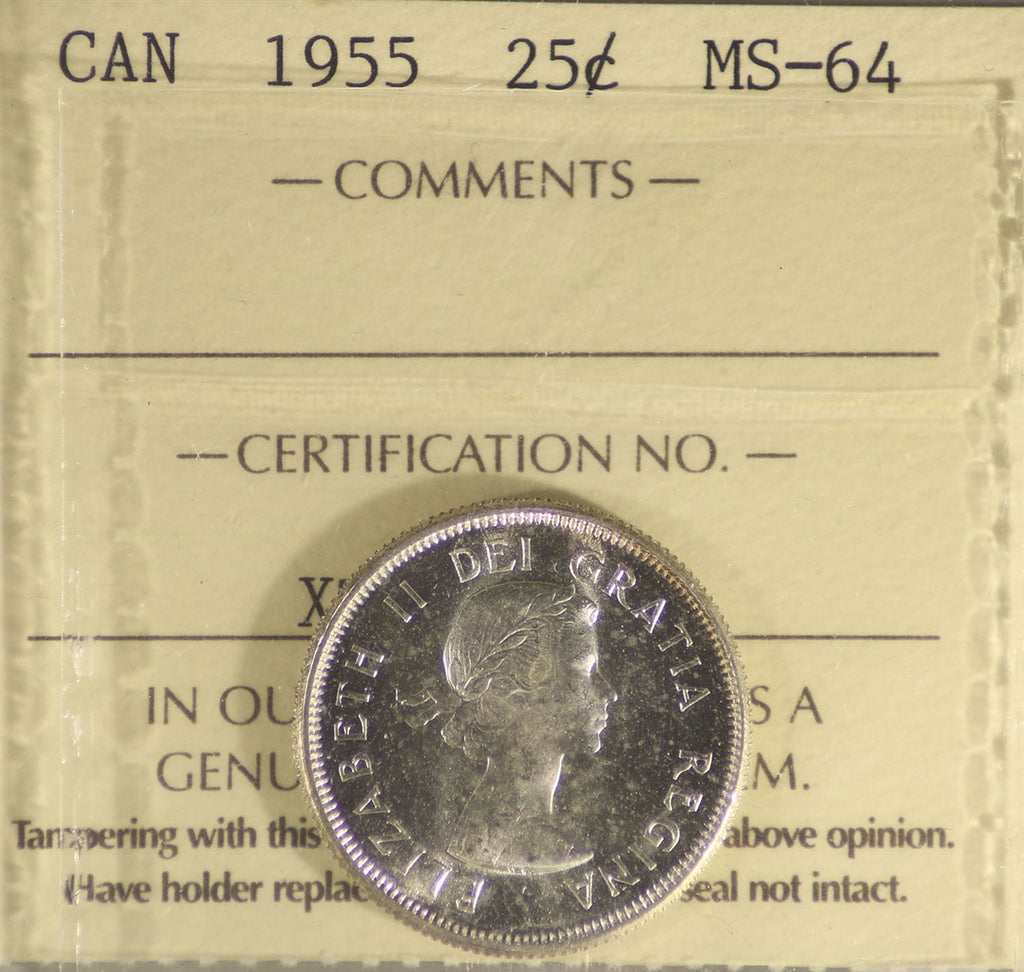 1955 Canada 25-cents ICCS Certified MS64