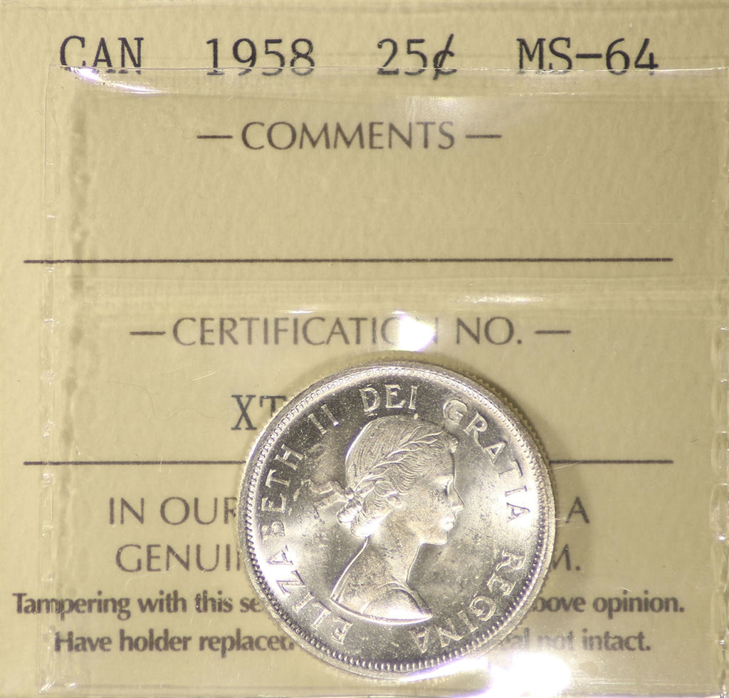 1958 Canada 25-cents ICCS Certified MS64