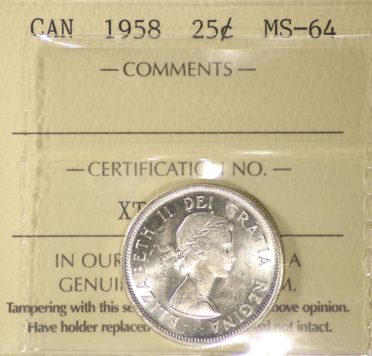 1958 Canada 25-cents ICCS Certified MS64