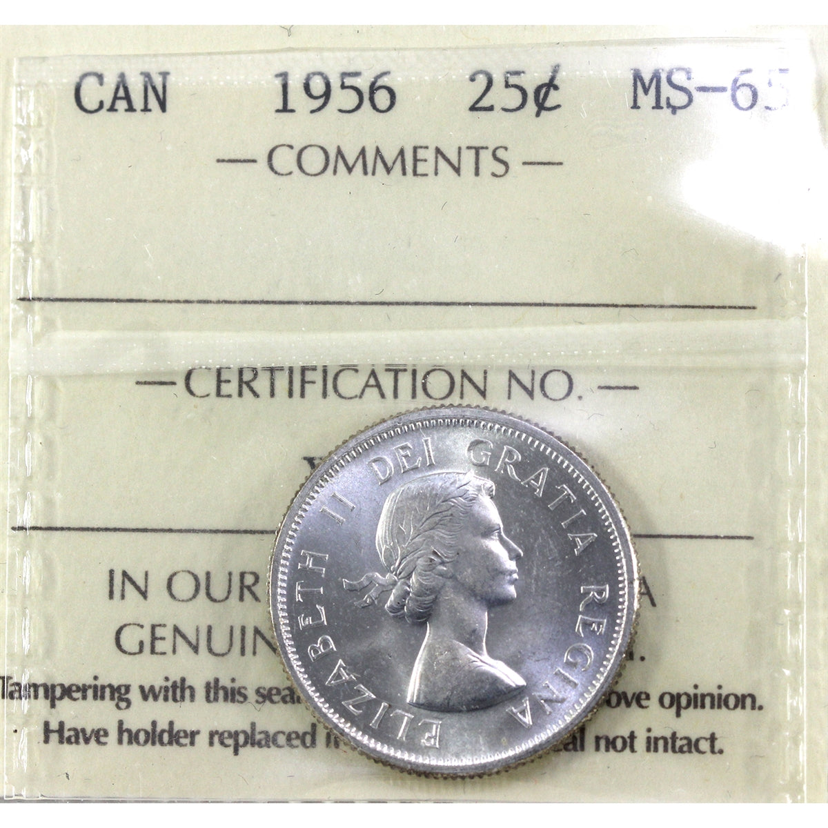 1956 Canada 25-cents ICCS Certified MS65