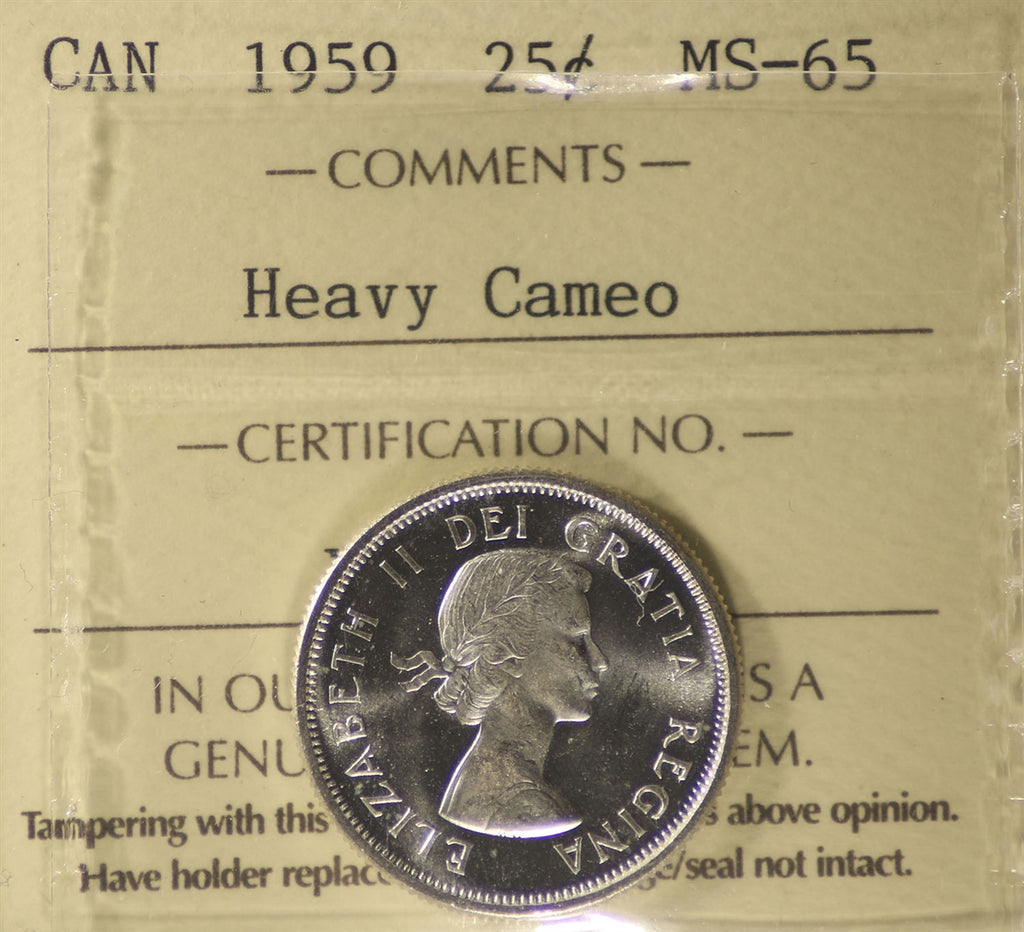 1959 Canada 25-cents ICCS Certified MS65 Heavy Cameo