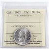 1962 Canada 25-cents ICCS Certified MS64