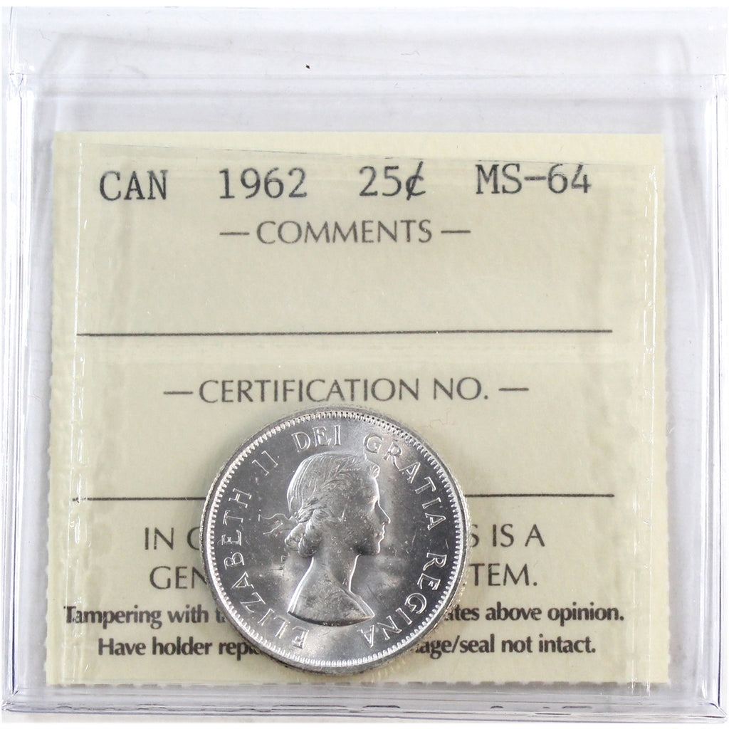 1962 Canada 25-cents ICCS Certified MS64