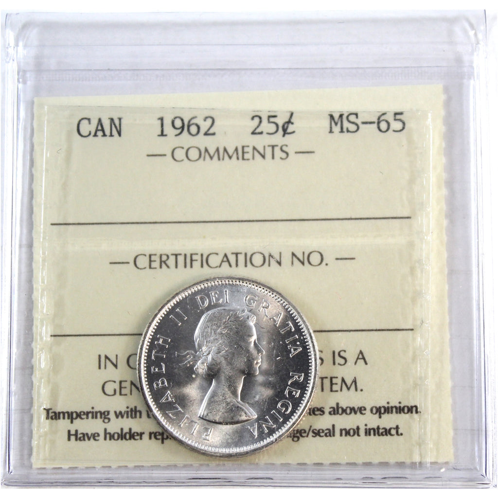 1962 Canada 25-cents ICCS Certified MS65