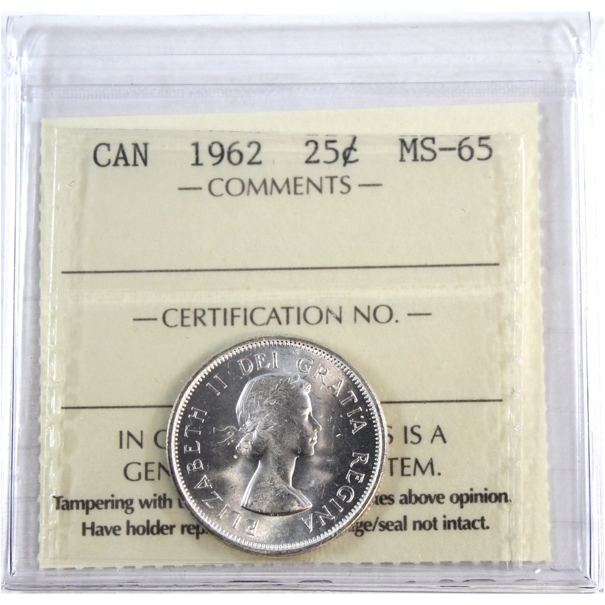 1962 Canada 25-cents ICCS Certified MS65