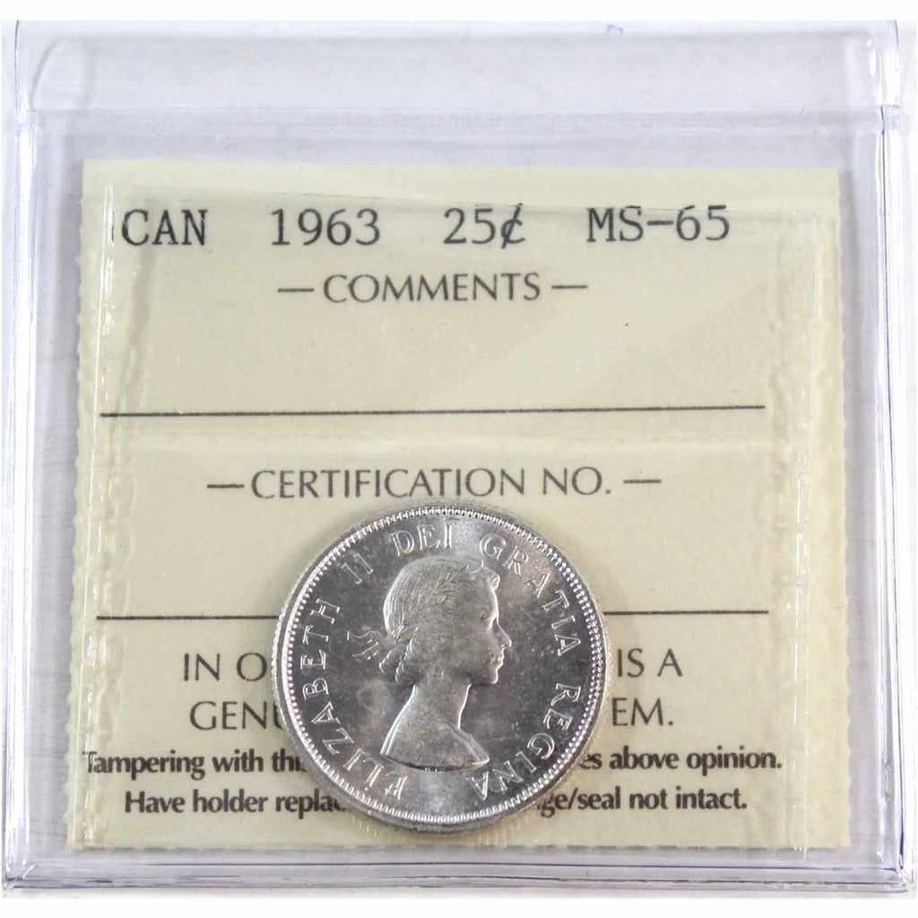 1963 Canada 25-cents ICCS Certified MS65