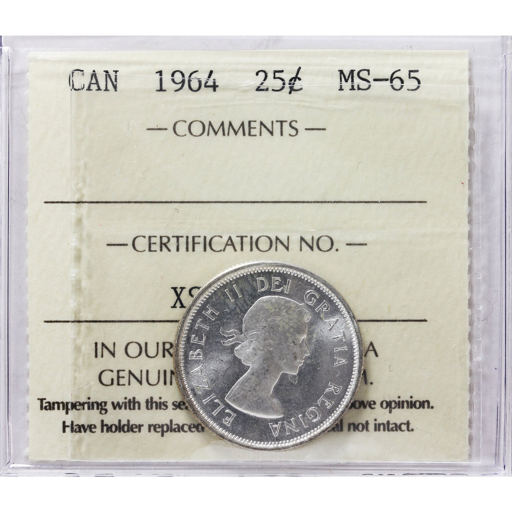 1964 Canada 25-cents ICCS Certified MS65