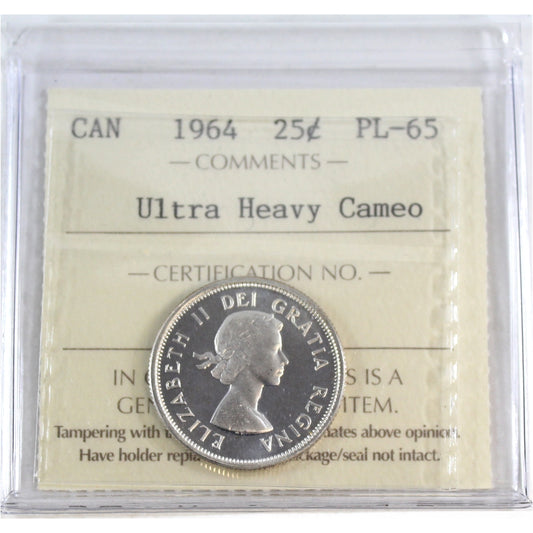 1964 Canada 25-cents ICCS Certified PL-65 Ultra Heavy Cameo