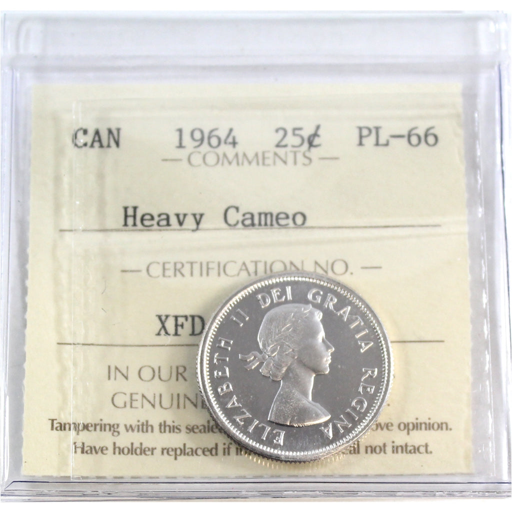 1964 Canada 25-cents ICCS Certified PL66 Heavy Cameo