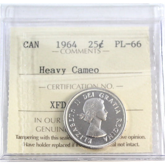 1964 Canada 25-cents ICCS Certified PL66 Heavy Cameo