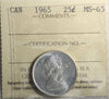1965 Canada 25-cents ICCS Certified MS65