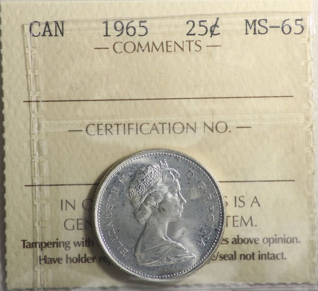 1965 Canada 25-cents ICCS Certified MS65