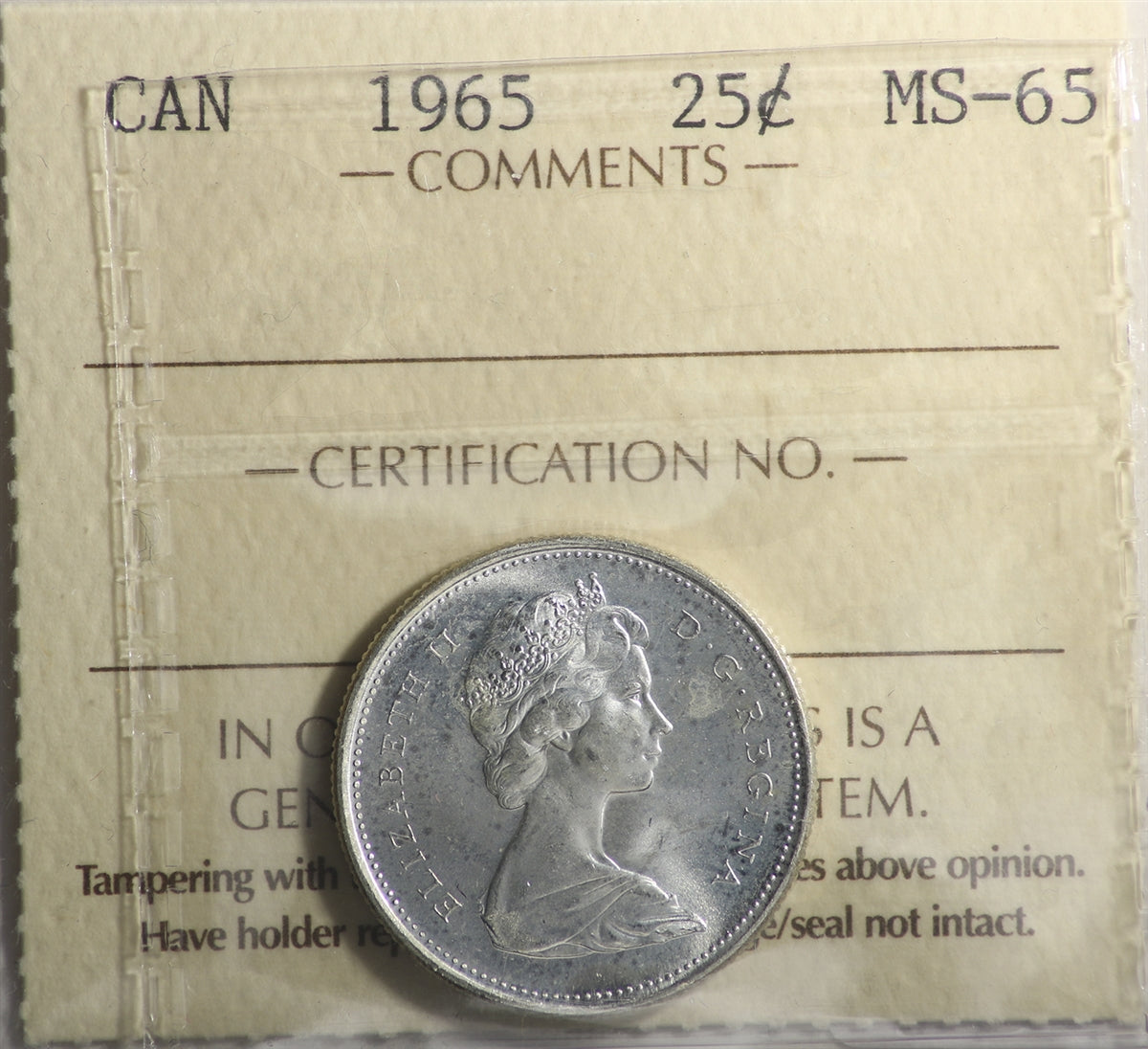 1965 Canada 25-cents ICCS Certified MS65