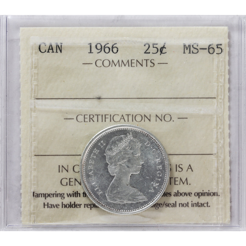 1966 Canada 25-cents ICCS Certified MS65