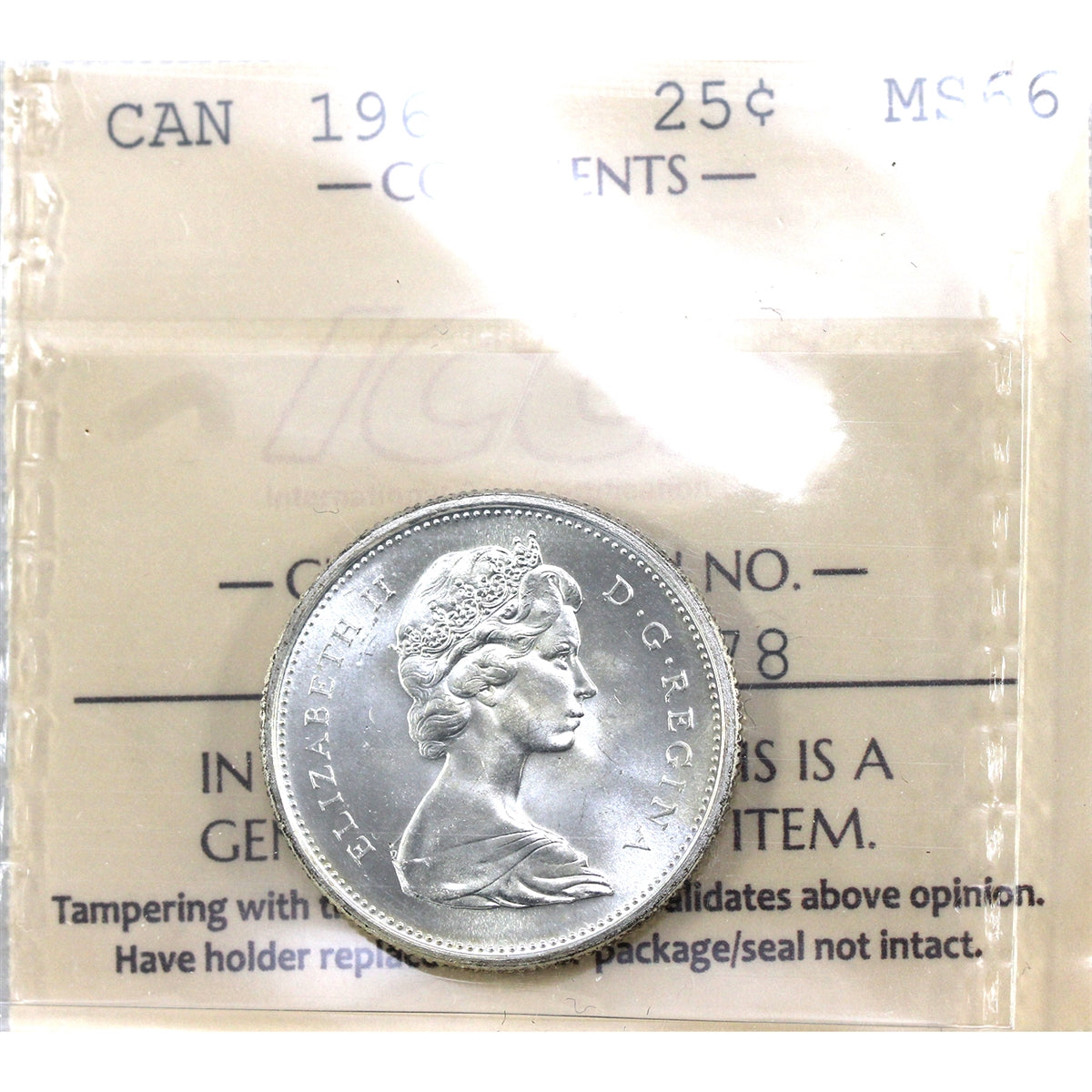1967 Canada 25-cents ICCS Certified MS66