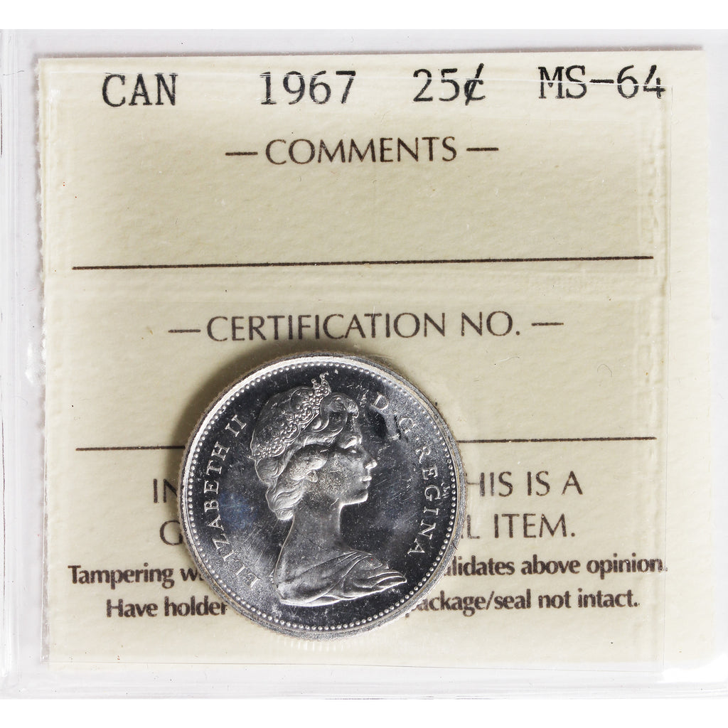 1967 Canada 25-cents ICCS Certified MS64