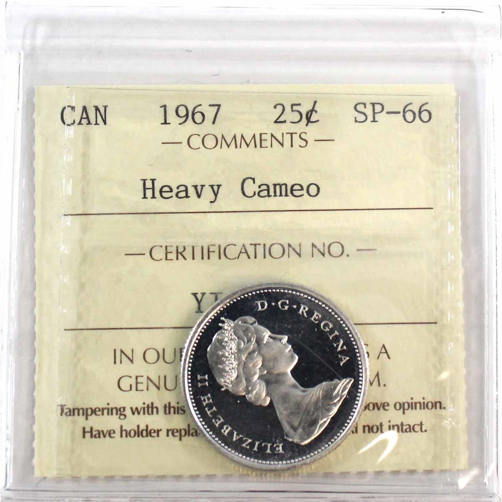 1967 Canada 25-cents ICCS Certified SP-66 Heavy Cameo