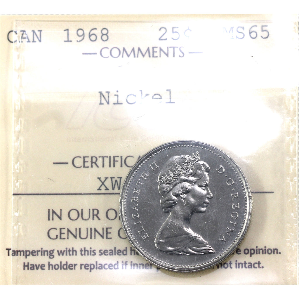 1968 Nickel Canada 25-cents ICCS Certified MS65