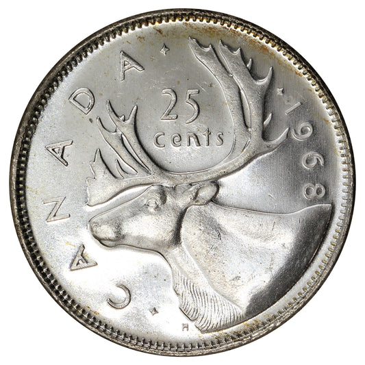 1968 Silver Canada 25-cents Brilliant Uncirculated (MS63)