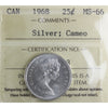 1968 Silver Canada 25-cents ICCS Certified MS66 Cameo