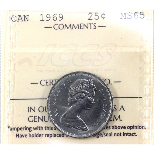 1969 Canada 25-cents ICCS Certified MS65