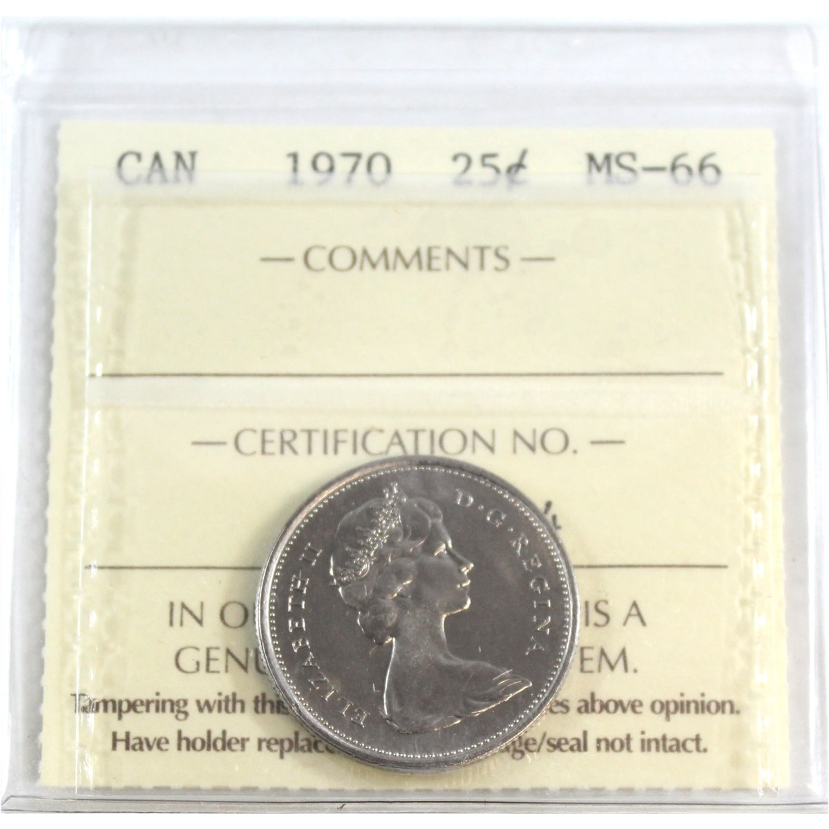 1970 Canada 25-cents ICCS Certified MS66