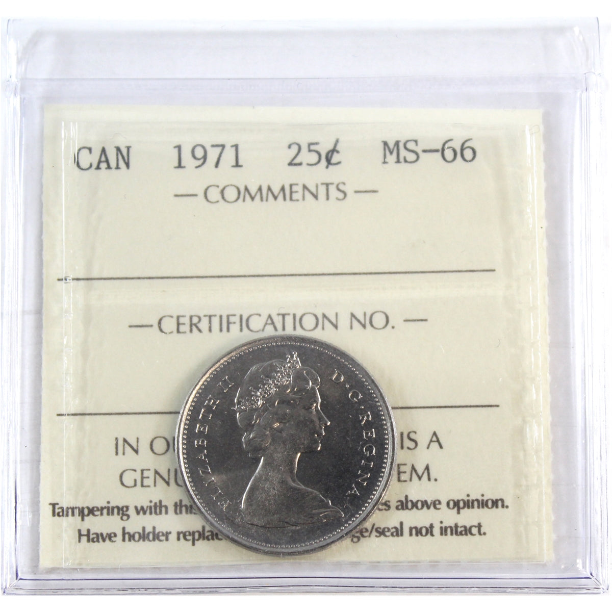1971 Canada 25-cents ICCS Certified MS66