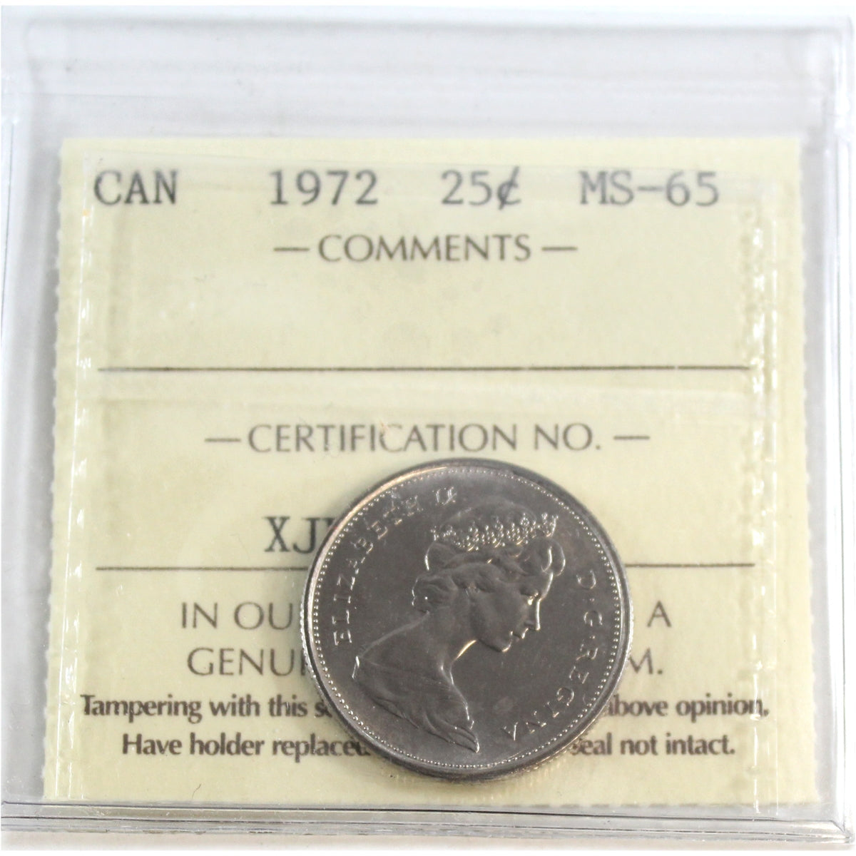 1972 Canada 25-cents ICCS Certified MS65