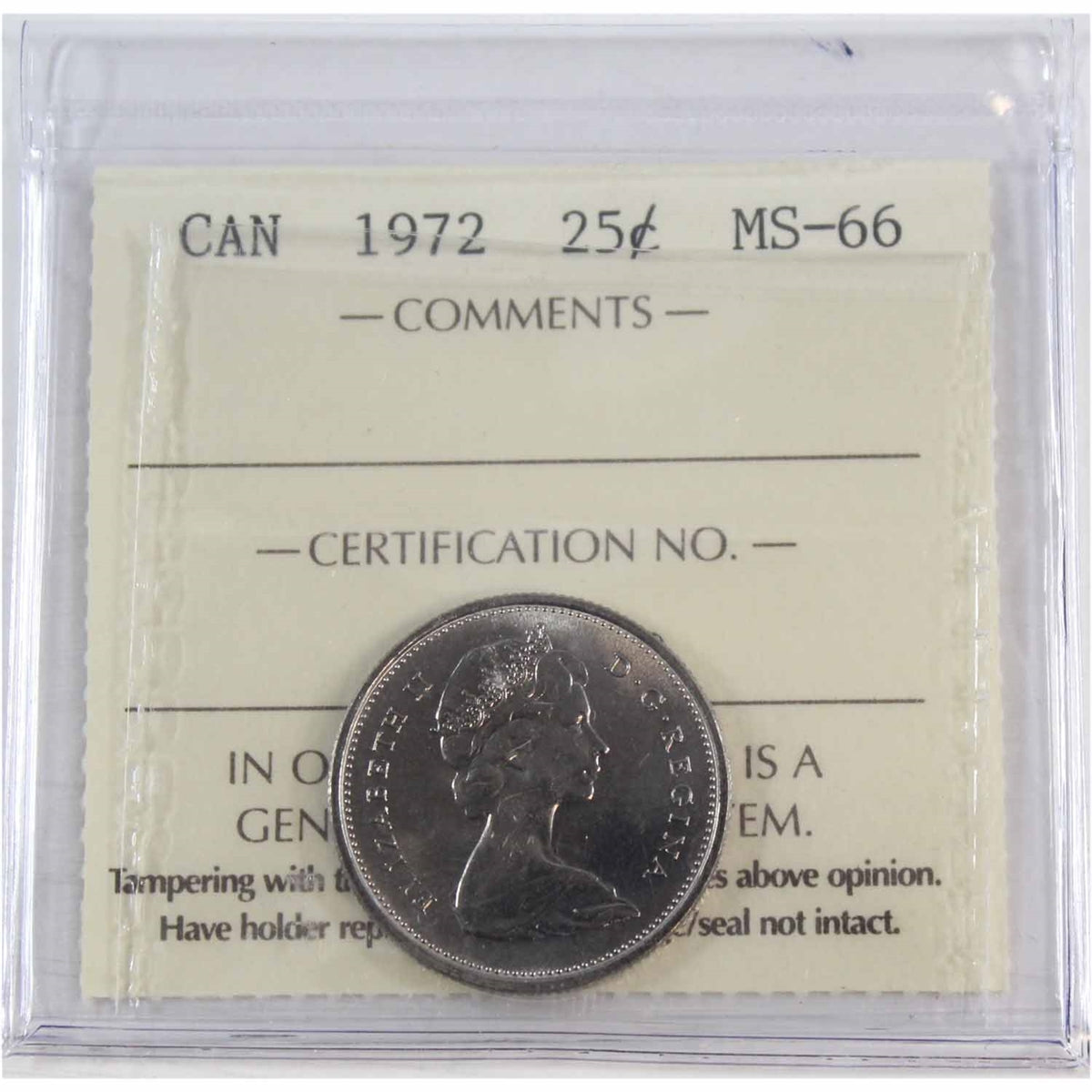 1972 Canada 25-cents ICCS Certified MS66
