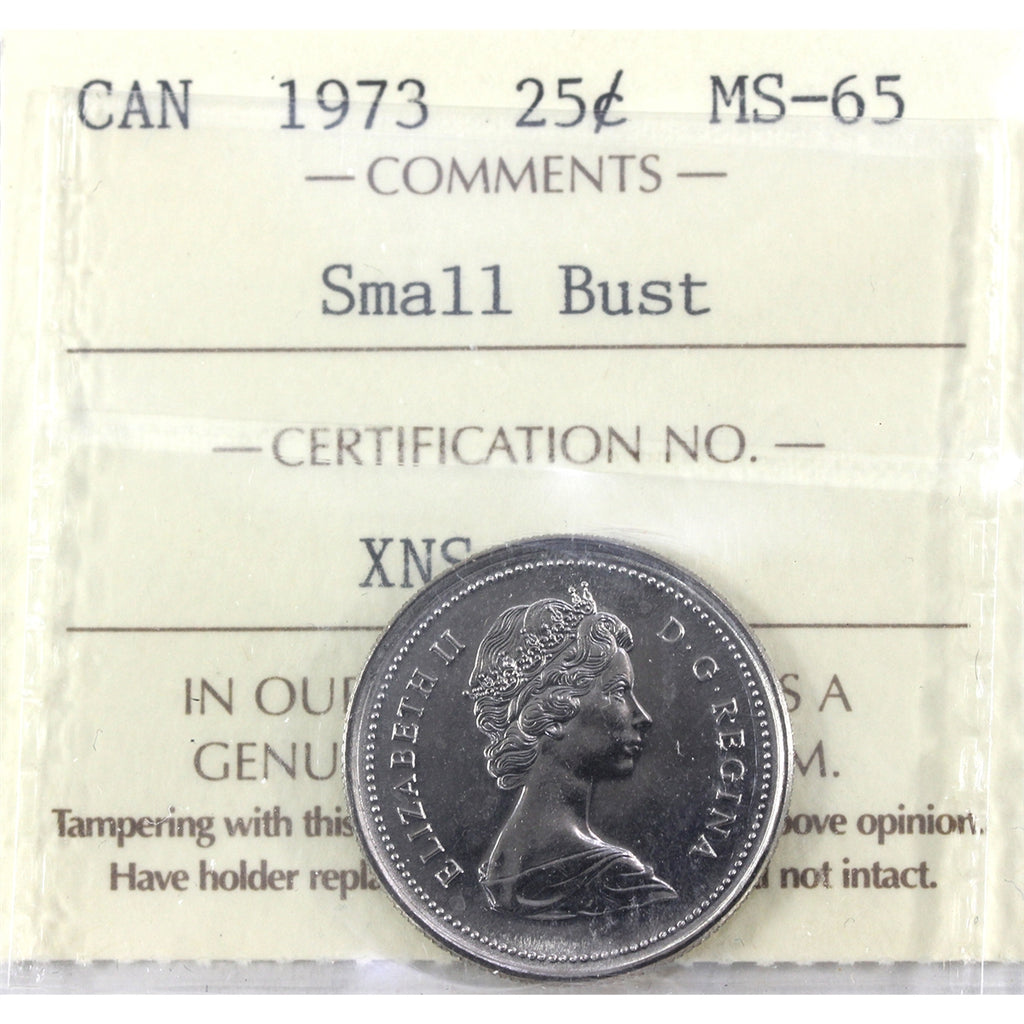 1973 Small Bust Canada 25-cents ICCS Certified MS65