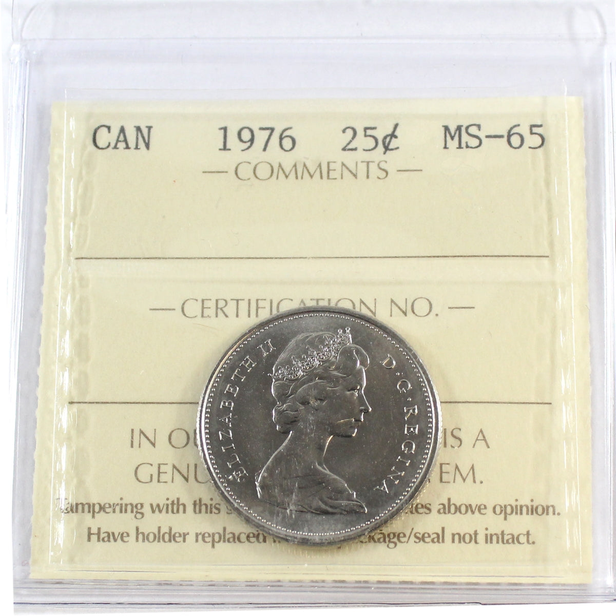 1976 Canada 25-cents ICCS Certified MS65