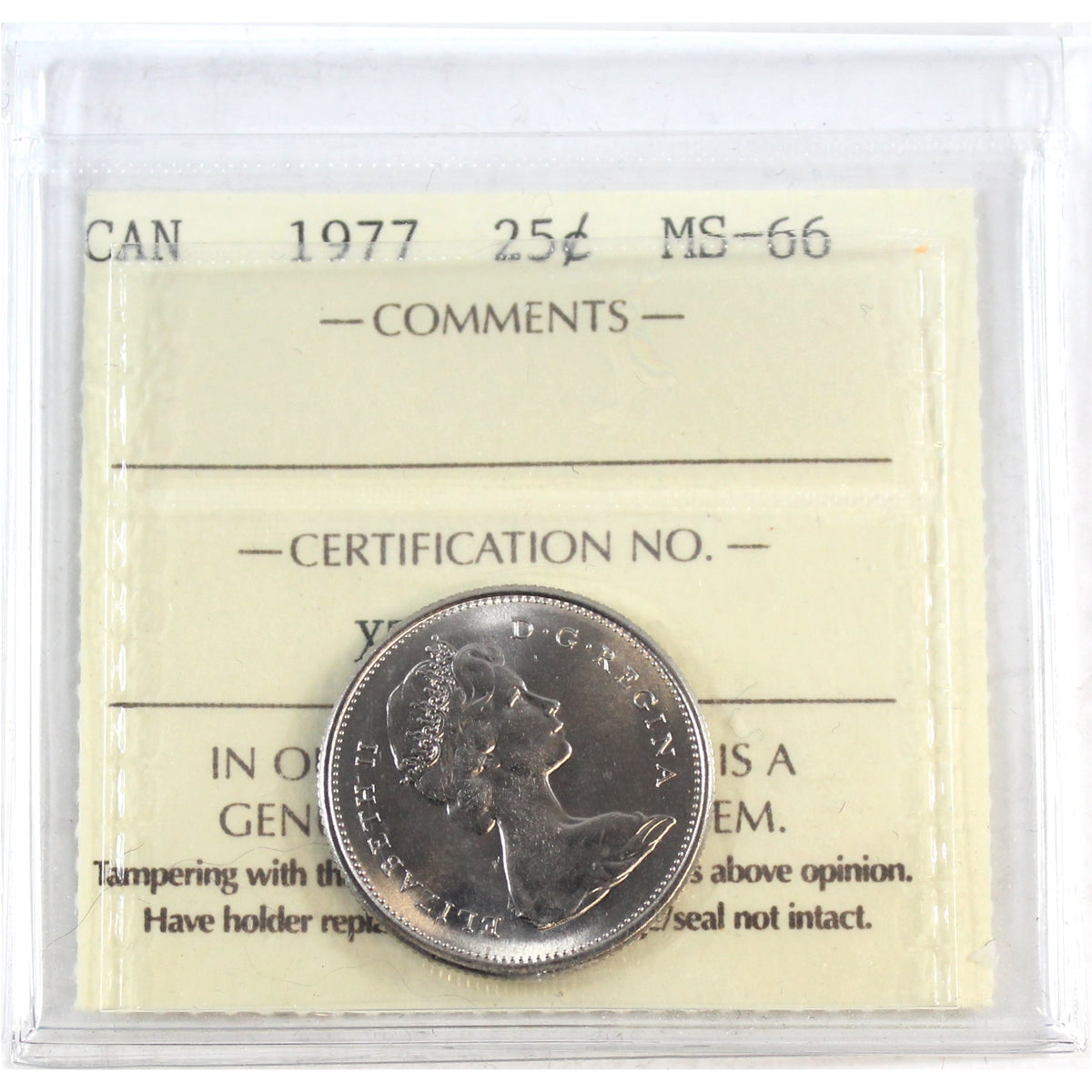 1977 Canada 25-cents ICCS Certified MS66