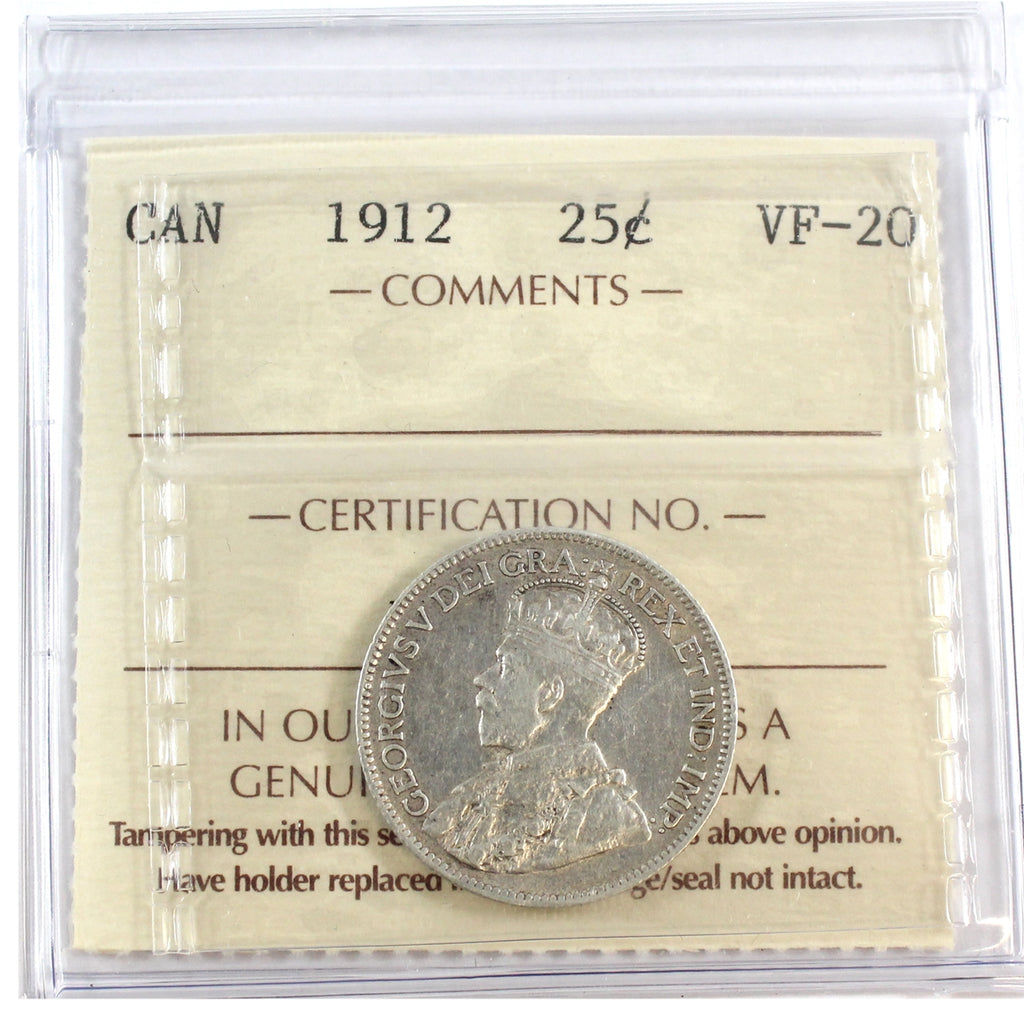 1912 Canada 25-cents ICCS Certified VF20