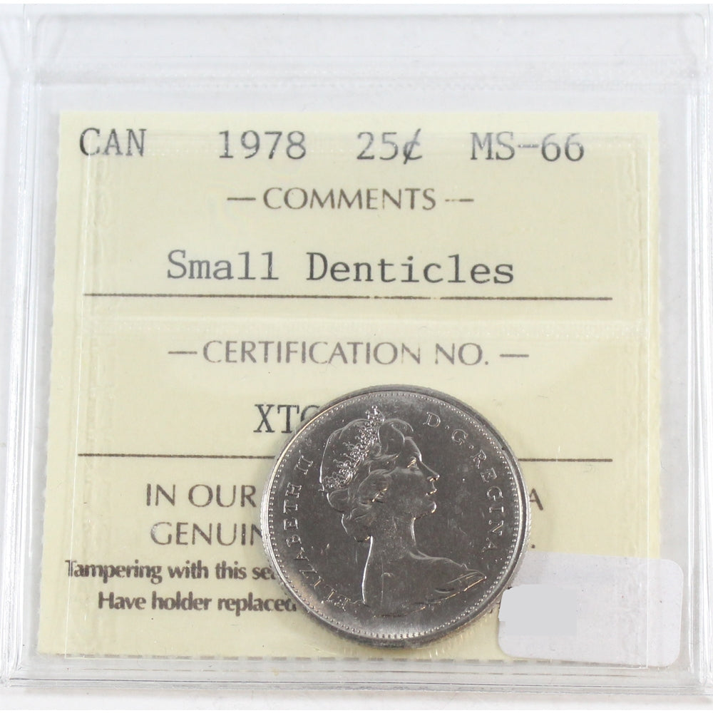 1978 Small Denticles Canada 25-cents ICCS Certified MS66