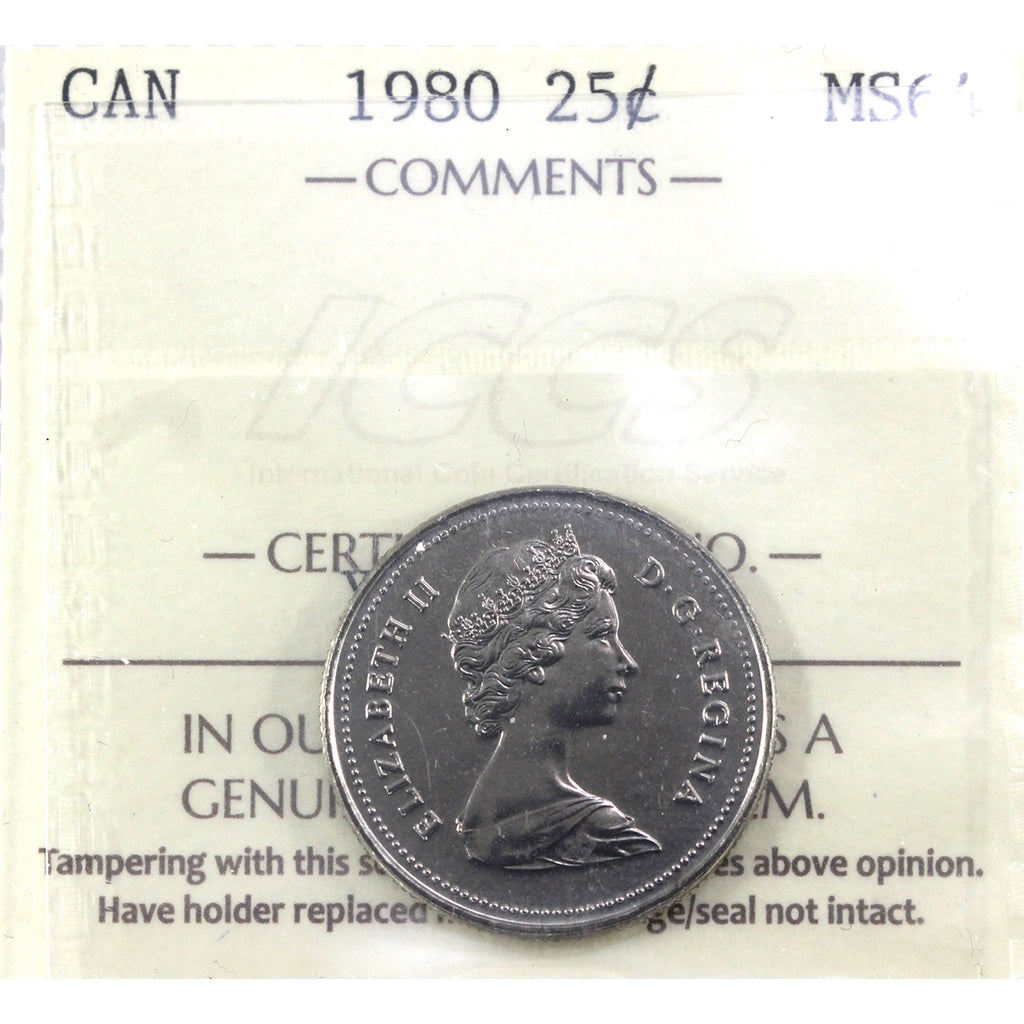 1980 Far Beads Canada 25-cents ICCS Certified MS64