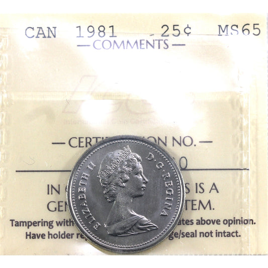 1981 Canada 25-cents ICCS Certified MS65