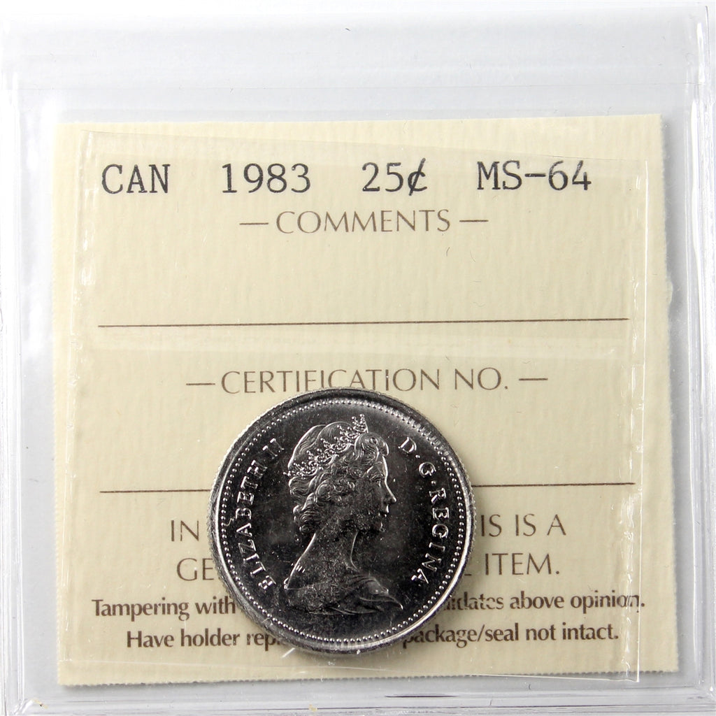 1983 Canada 25-cents ICCS Certified MS64