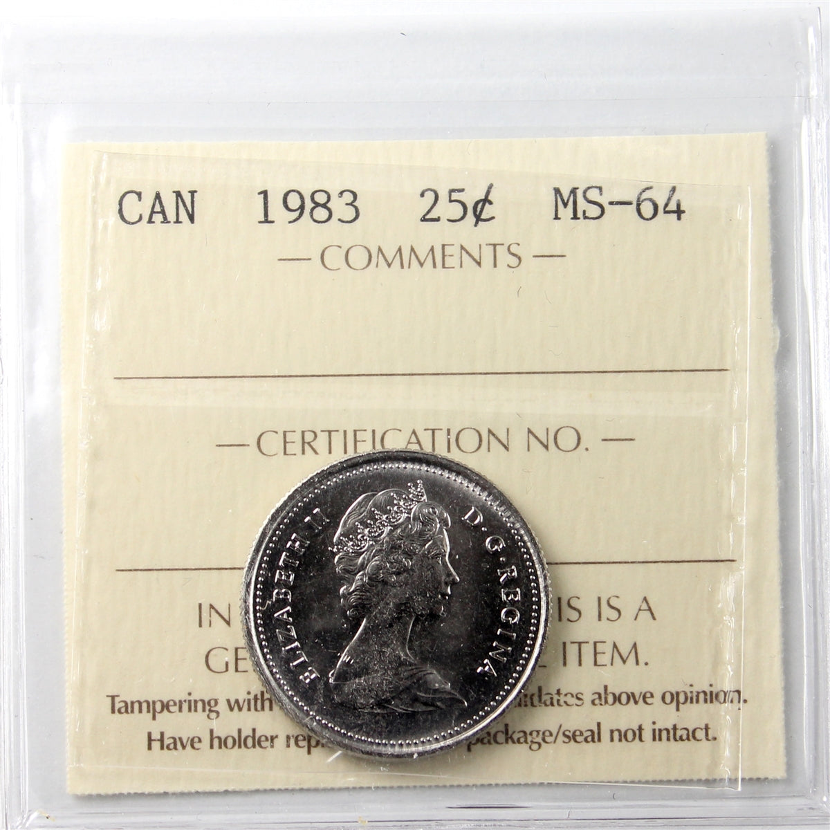 1983 Canada 25-cents ICCS Certified MS64
