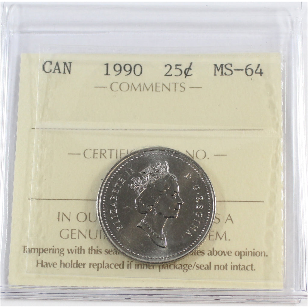 1990 Canada 25-cents ICCS Certified MS64