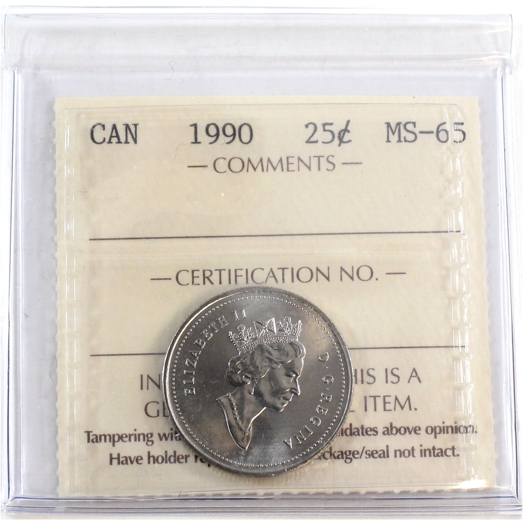 1990 Canada 25-cents ICCS Certified MS65