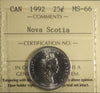 1992 Canada 25-cents ICCS Certified MS66 Nova Scotia