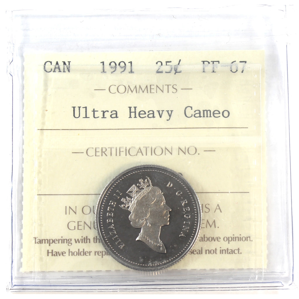 1991 Canada 25-cents ICCS Certified PF-67 Ultra Heavy Cameo