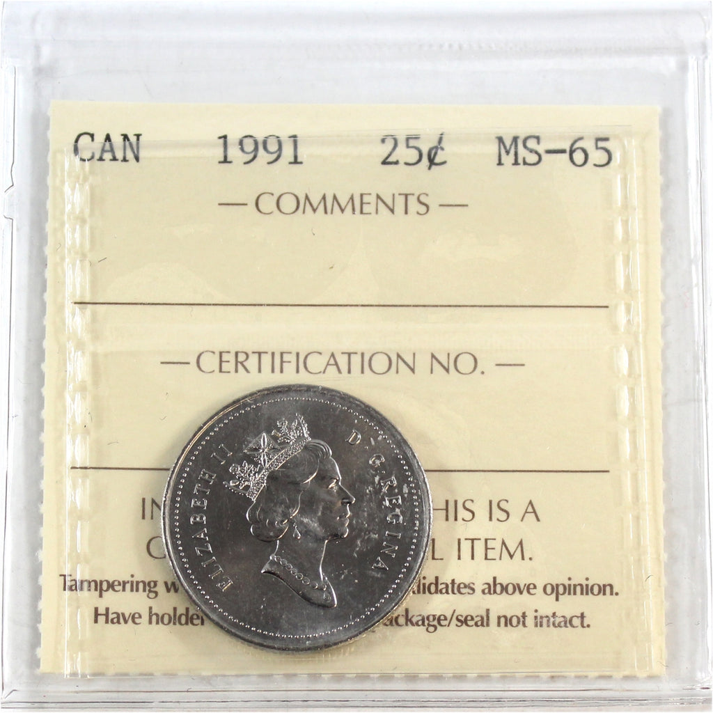 1991 Canada 25-cents ICCS Certified MS65